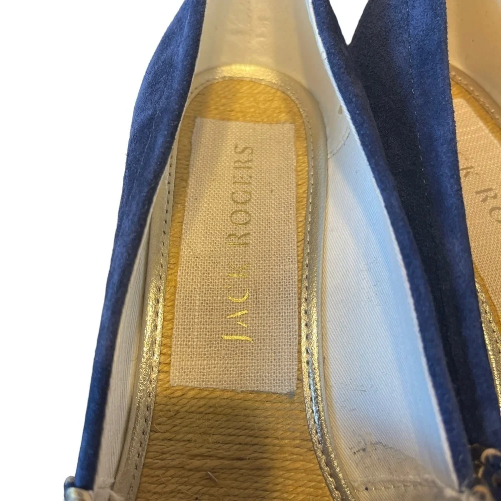 Jack Rogers‎ Blue Palmer Espadrille Wedge Peep toe Summer Resort Shoe Women's 9